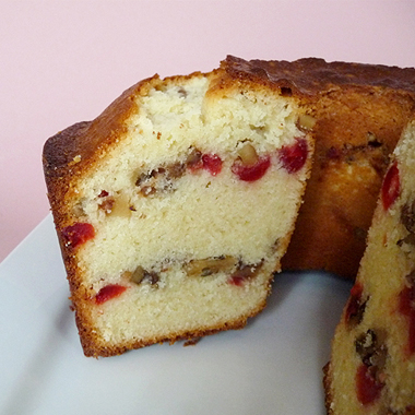 Russian pound cake with cherries and walnuts