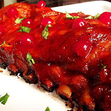 Maraschino cherry marinade on rack of ribs 